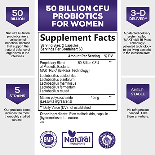 Probiotics for Women 4-in-1, 50 Billion CFU + Prebiotics, Vaginal Women's Probiotic Nature's NutritionAu supplements