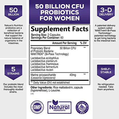 Probiotics for Women 4-in-1, 50 Billion CFU + Prebiotics, Vaginal Women's Probiotic Nature's NutritionUS supplements