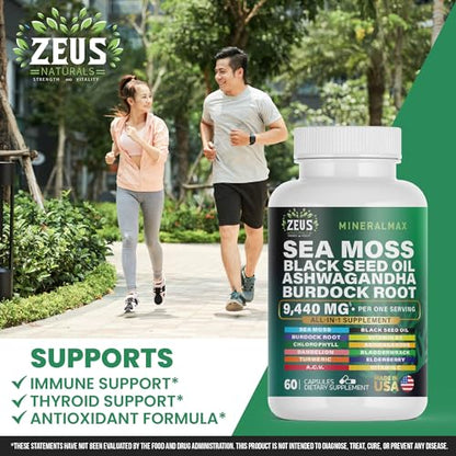 Sea Moss Capsules with Black Seed Oil, Burdock Root, Bladderwrack, Turmeric, Ashwagan Zeus NaturalsUS supplements