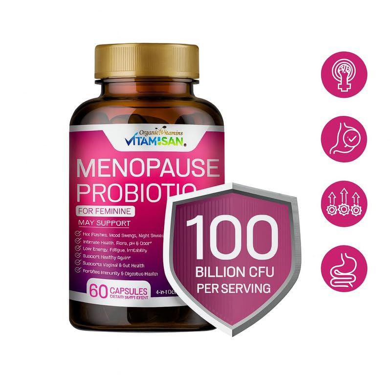 Menopause Support for Women – Hormone-Free Prebiotics & Probiotics 100 Billion CFU with Black Cohosh & Ashwagandha | Feminine Care, pH Balance, Vaginal Health, Hot Flashes, Night Sweats & Mood Swings VITAMISANAu supplements
