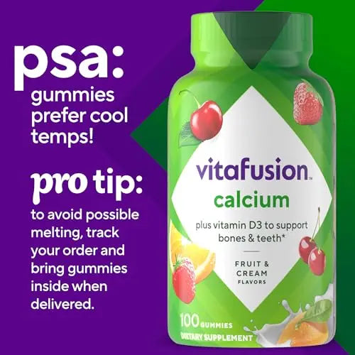 vitafusion Chewable Calcium Gummy Vitamins for Bone and Teeth Support, Calcium Gummies, Fruit and Cream Flavor, 100 Count, 50 Day Supply VitafusionAu supplements
