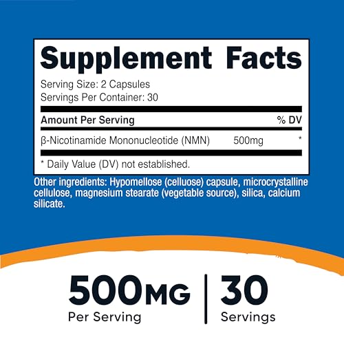 Nutricost NMN (Nicotinamide Mononucleotide) 500mg, 60 Capsules - Vegetarian Friendly, 30 Servings, Gluten Free, GMO Free NutricostAu supplements