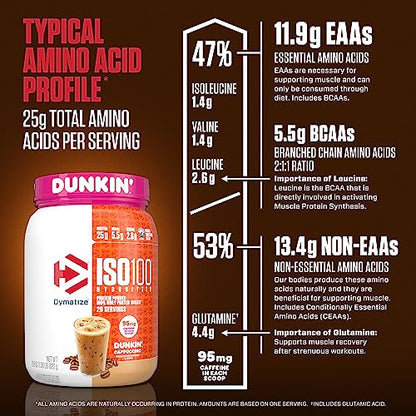 Dymatize ISO100 Hydrolyzed 100% Whey Isolate Protein Powder in Dunkin' Cappuccino DymatizeUS supplements