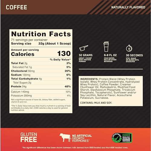 Optimum Nutrition Gold Standard 100% Whey Protein Powder, Coffee, 5 Pound Optimum NutritionUS supplements