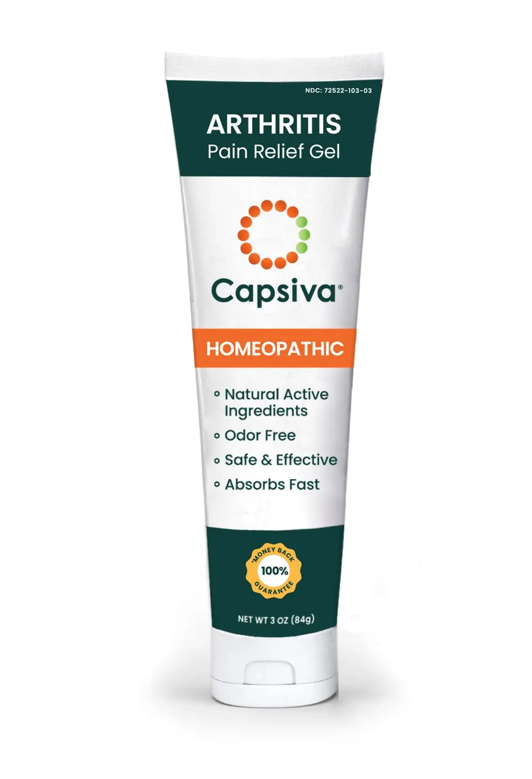 Capsiva Pain Relief Topical 3oz Tube, for Your Hands, Neck, Back, Joints, Non-Greasy, No Burn, Odor Free, Homeopathic Active Ingredients, Contains Capsaicin & Arnica, Absorbs Fast CapsivaAu supplements