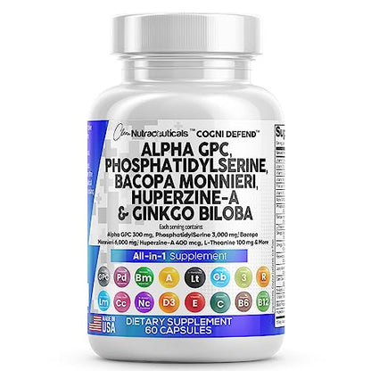 Alpha GPC Choline 300mg Phosphatidylserine 3000mg Bacopa Monnieri Clean NutraceuticalsUS supplements