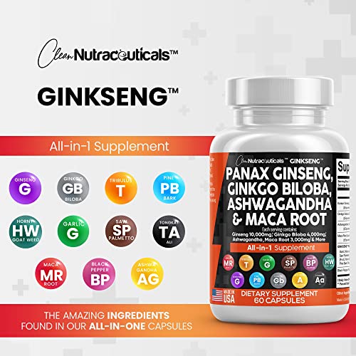 Panax Ginseng 10000mg Ginkgo Biloba 4000mg Ashwagandha Maca Root Clean NutraceuticalsAu supplements