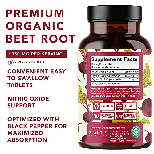 USDA Plant.O Premium Organic Beet Root Tablets [1350mg Beets Powder] with Black Pepper PLANT.O NUTRITIONAu supplements