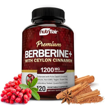NutriFlair Premium Berberine HCL 1200mg, 120 Capsules - Plus Pure True Ceylon Cinnamon NutriFlairUS supplements
