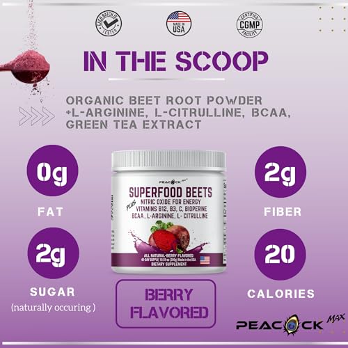 Peacock Max Superfoods Blend Immunity Support Vegan Gluten Free (Beets Nitric Oxide B12 Powder) Peacock MaxAu supplements