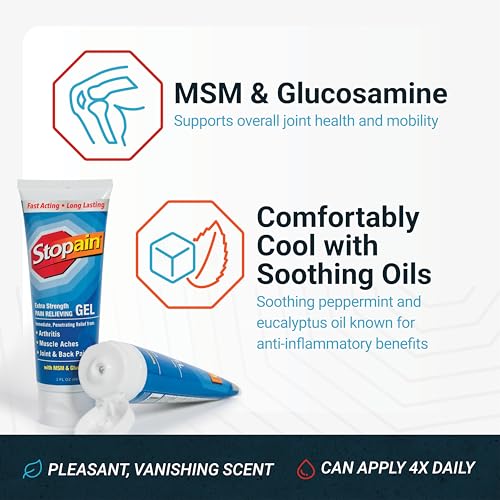 Stopain Pain Relief Gel 3oz USA Made, Max Strength Fast Acting with MSM, Glucosamine, Menthol for Arthritis, Lower Back Sciatica, Knee, Neck, HSA FSA Approved Topical Analgesic Products StopainAu supplements
