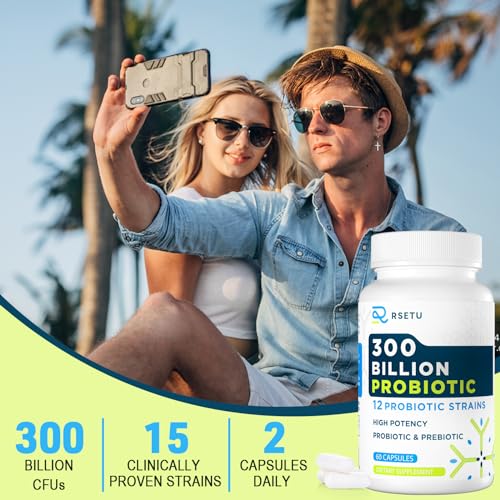 Probiotics for Women Men: 300 Billion CFU Probiotic High Potency + 12 Strains Organic RSETUAu supplements