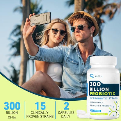 Probiotics for Women Men: 300 Billion CFU Probiotic High Potency + 12 Strains Organic RSETUUS supplements