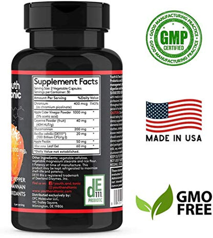 Youth & Tonic Natural Appetite Suppressant for Weight Loss / 1000 mg Apple Cider Youth & TonicUS supplements