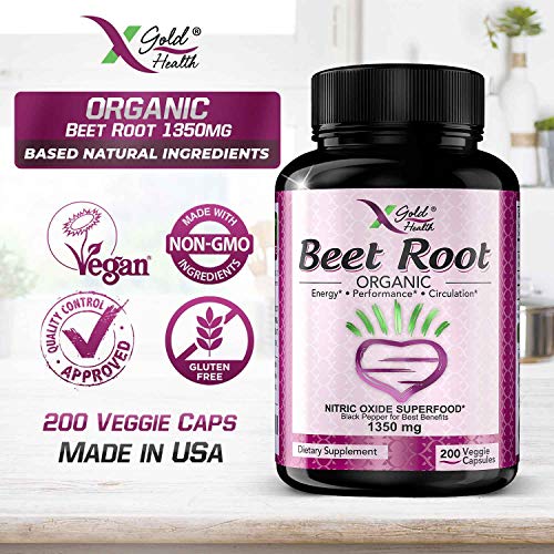 Organic Beet Root Powder 1350mg 200 Veggie caps Superfood Nitric Oxide Strongest X Gold HealthAu supplements