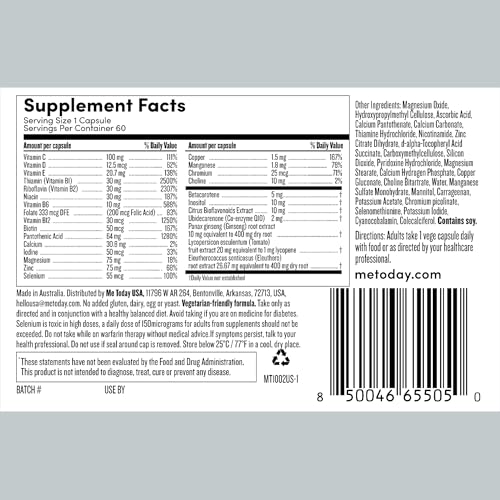 me today Multivitamin for Men, Mineral Supplements with 27 Vitamins, Minerals and Herbs, Including D, C, A, B, Biotin and Zinc, Vegetarian | General Health Supplements | 60 Capsules me todayAu supplements