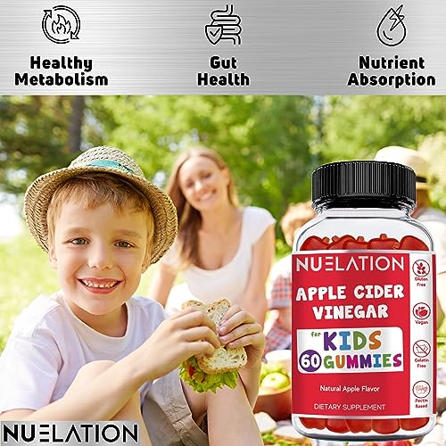 NUELATION Apple Cider Vinegar Gummies for Kids, 60 Servings. Gluten Free, Vegan and Gelatin NUELATIONUS supplements