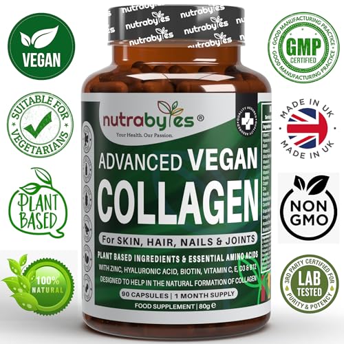 Vegan Collagen Supplement For Skin, Hair, Nails, Joints & Bones with Hyaluronic Acid, Biotin, Lysine, Bamboo Silica, Zinc, Vitamin C, D3, B12, E NUTRABYTESAu supplements