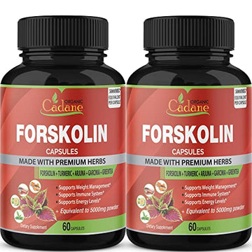 2 Packs Organic Forskolin Supplements Capsules 5000mg with Turmeric, Arjuna, Garcinia Cambogia Organic CadaneAu supplements