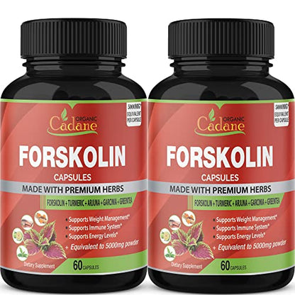 2 Packs Organic Forskolin Supplements Capsules 5000mg with Turmeric, Arjuna, Garcinia Cambogia Organic CadaneUS supplements