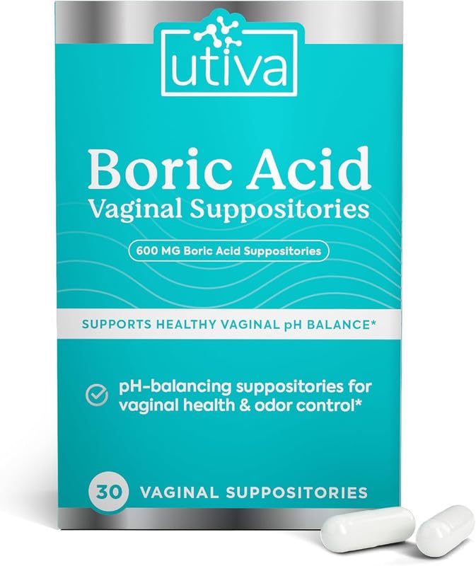Szio+ Utiva Boric Acid Suppositories for Women - pH Balance - Feminine Care - 600mg Boric Acid to Lower pH and Support Vaginal Health, BV Treatment for Women, 30 Vaginal Suppositories Szio+US supplements