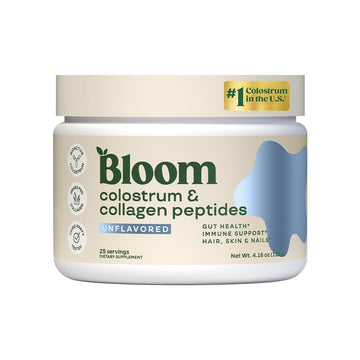 Bloom Nutrition Bovine Colostrum Powder with Vitamin B-12 for Gut Health, Immune Support, Hair Growth & Beauty Supplement | Unflavored, 25 Servings