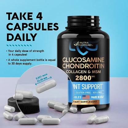 Glucosamine | Chondroitin | MSM | Collagen - 2800 mg Joint Support Supplement NUTRAHARMONYUS supplements