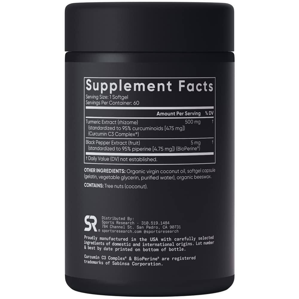 Sports Research Turmeric Curcumin C3 Complex - Softgels with Bioperine Black Pepper Sports ResearchAu supplements