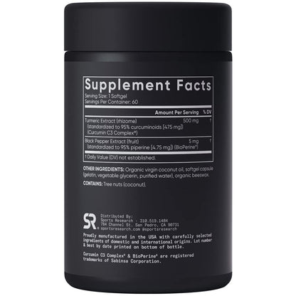 Sports Research Turmeric Curcumin C3 Complex - Softgels with Bioperine Black Pepper Sports ResearchUS supplements