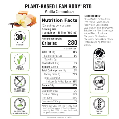 Lean Body Ready-to-Drink, Plant-Based Vegan Vanilla Caramel Protein Shake, 30g Protein LabradaUS supplements