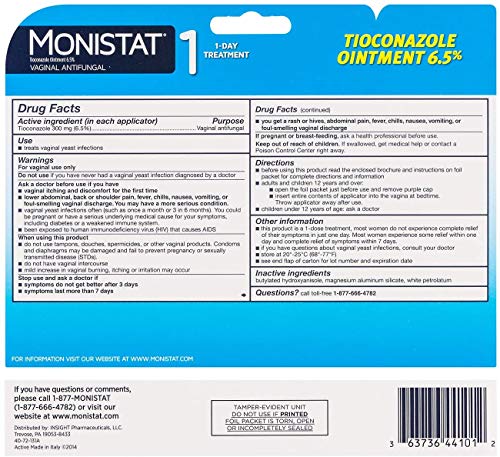 Monistat 1-Day Yeast Infection Treatment, Prefilled Applicator, 1 ea MonistatAu supplements