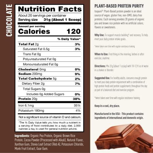 Isopure Chocolate Vegan Protein Powder, with Monk Fruit Sweetener & Amino Acids IsopureUS supplements