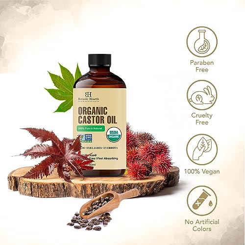 Botanic Hearth Castor Oil | USDA Certified Organic |100% Pure & Hexane Free | Cold Pressed | Growth Botanic HearthAu supplements