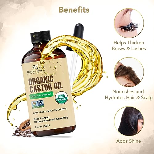 Botanic Hearth Castor Oil | USDA Certified Organic |100% Pure & Hexane Free | Cold Pressed | Growth Botanic HearthAu supplements