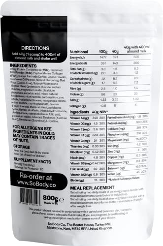 CollaSlim, Meal Replacement Shake with Added Collagen, Vitamins and Minerals, 800g, Balanced Meal Shake, Healthy Shake, Coffee Diet Shake. So Body CoAu supplements
