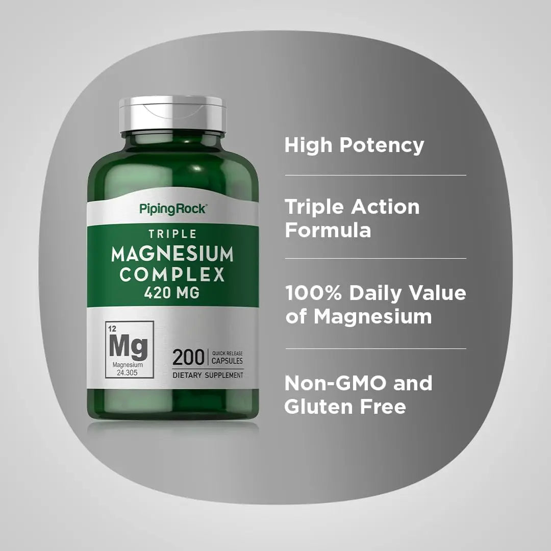 Piping Rock Triple Magnesium Complex | 420 mg | 200 Capsules | Magnesium Oxide, Citrate, and Aspartate Supplement | Non-GMO, Gluten Free Piping Rocknz supplements