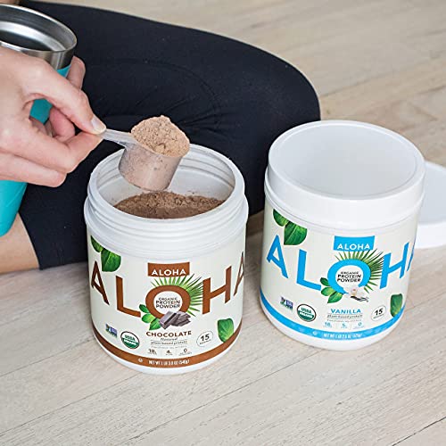 ALOHA Organic Plant Based Protein Powder, Stevia Free, Chocolate, 19.6 oz, 15 Servings ALOHAUS supplements