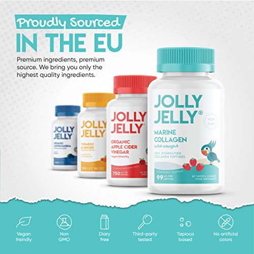 Marine Collagen Gummies by Jolly Jelly® - Wild-Caught Marine Collagen Tapioca Gummies - Type 1 Hydrolysed Collagen - Strawberry Flavour - 60 Gummies. JOLLY JELLYAu supplements