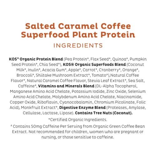 KOS Organic Vegan Protein Powder with 50mg Caffeine, Salted Caramel Coffee KOSUS supplements