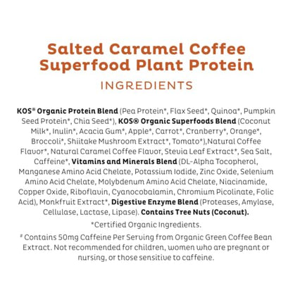 KOS Organic Vegan Protein Powder with 50mg Caffeine, Salted Caramel Coffee KOSUS supplements