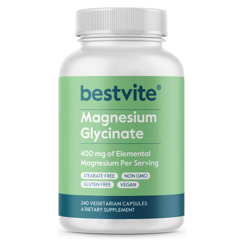 BESTVITE Filler-Free Magnesium Glycinate - 400mg of Magnesium per Serving (240 Veg Caps)- Chelated Bisglycinate for Muscle, Relaxation, Stress & Sleep Support* - For Men & Women - No Stearates - Vegan BESTVITEAu supplements