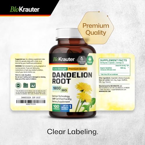 BIO KRAUTER Dandelion Root Capsules - Organic Dandelion Root Supplement - Vegan BIO KRAUTERUS supplements