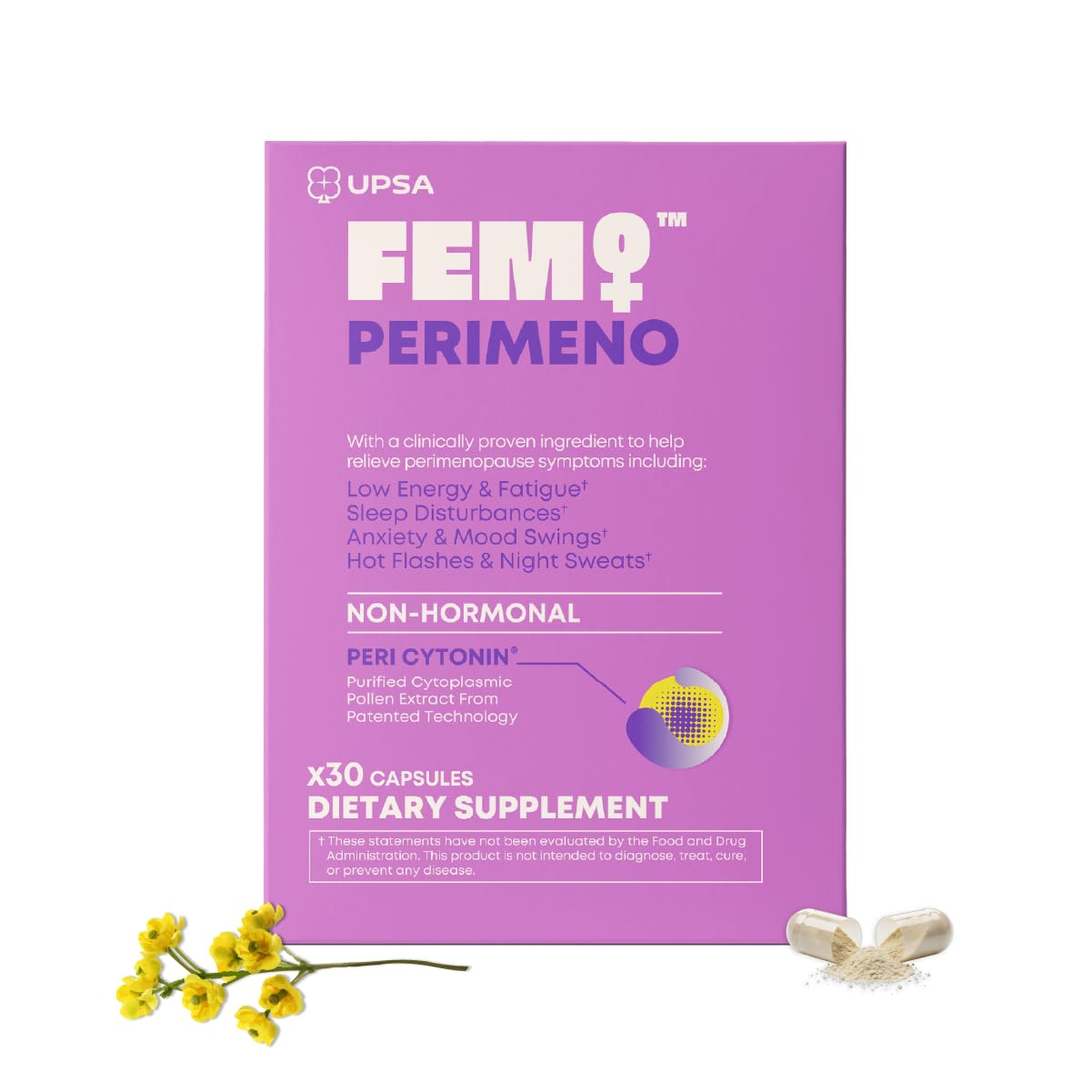 Upsa FEM Perimeno Perimenopause Supplements for Women - Non-Hormonal Pre-Menopause Support for Hot Flashes, Night Sweats, Mood, Sleep & Low Energy - 30 Capsules UpsaAu supplements