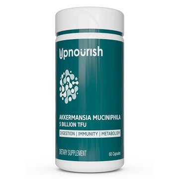 UpNourish Probiotics for GLP-1 Support, 5 Billion TFU Akkermansia Muciniphila for Digestive Health, Leaky Gut, Immunity and Metabolic Health, Prebiotics and Probiotics for Women and Men, 60 Capsules UpNourishAu supplements