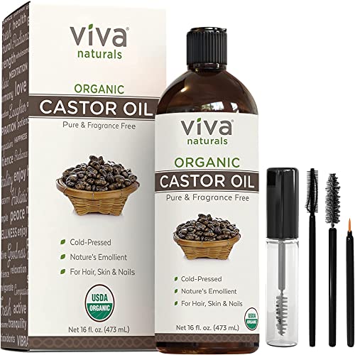 Viva Naturals Organic Castor Oil, 16 fl oz - Cold Pressed Castor Oil for Skin, Hair and Lashes - Traditionally Viva NaturalsAu supplements
