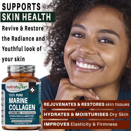 High Strength Marine Collagen Capsules - 1250mg Hydrolysed Collagen Supplement NUTRABYTESAu supplements