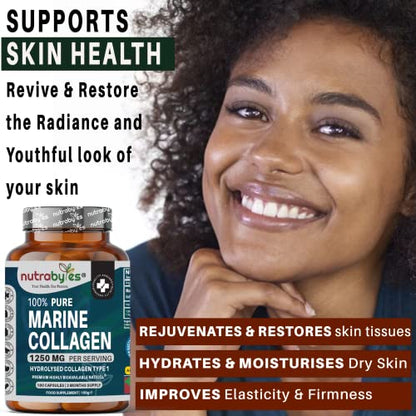 High Strength Marine Collagen Capsules - 1250mg Hydrolysed Collagen Supplement NUTRABYTESUS supplements