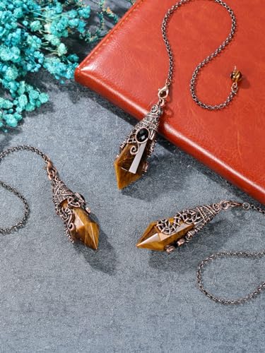 PESOENTH Crystal Pendulum Dowsing Divination Scrying Pendulum with Bronze Wrap Tiger Eye Healing PESOENTHAu supplements
