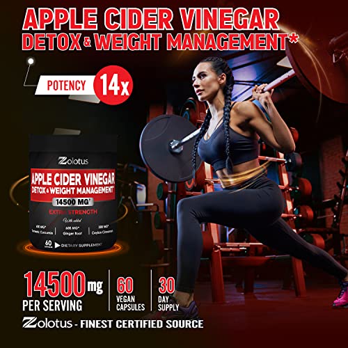 Zolotus 14x Strength Apple Cider Vinegar Capsules, Equivalent to 14500mg, with Turmeric ZolotusUS supplements