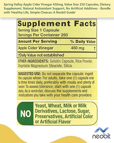 Spring Valley Apple Cider Vinegar 450mg, Value Size 250 Capsules, Dietary Supplement NeobitAu supplements